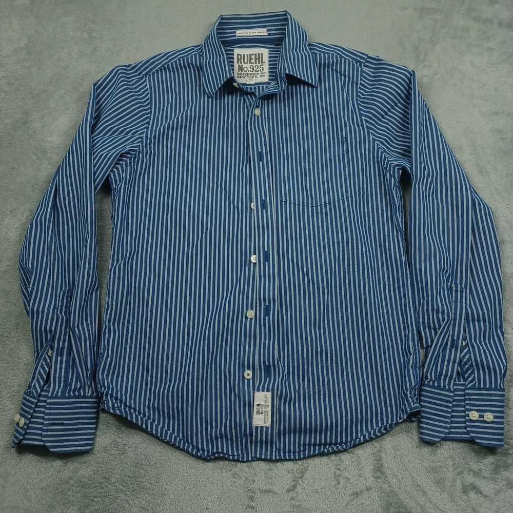 Ruehl 925 Shirt‎ Mens Large Blue Striped Button Up Long Sleeve Preppy